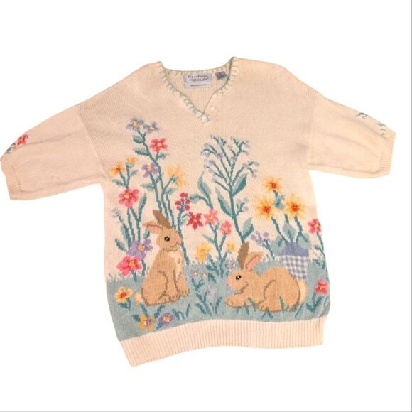 Signature by Northern isles‎ women's vintage Easter Bunny spring knit sweater M - Picture 1 of 10